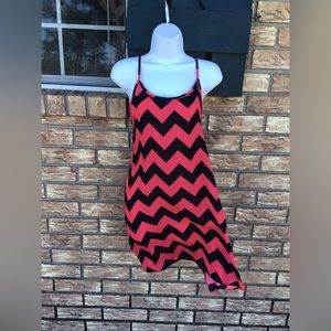 Chevron Spaghetti Strap Dress in Coral Sz S